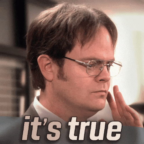 A Man With Glasses And The Words " It 'S True " Behind Him GIF