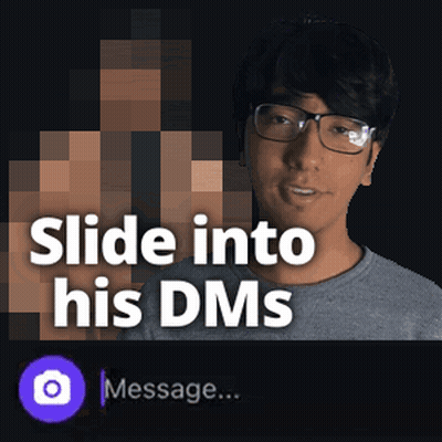 A Man With Glasses And The Words Slide Into His Dms On The Bottom GIF