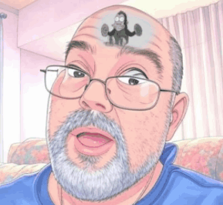 A Man With Glasses Has A Monkey On His Head GIF