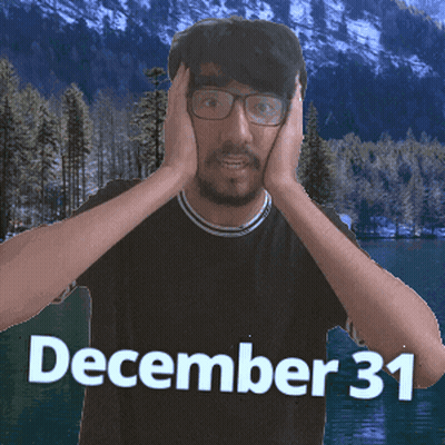 A Man With Glasses Is Covering His Face With His Hands And The Date December 31 GIF