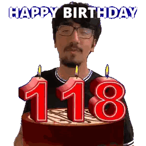 A Man With Glasses Is Holding A Birthday Cake With Candles In The Shape Of The Number 118 Sticker