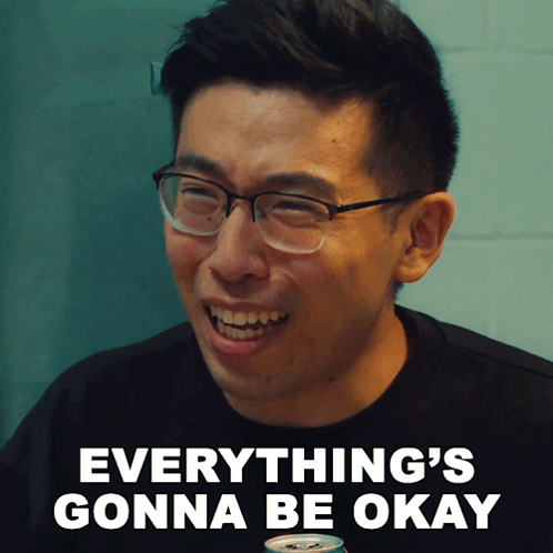 A Man With Glasses Is Smiling With The Words Everything 'S Gonna Be Okay Behind Him GIF