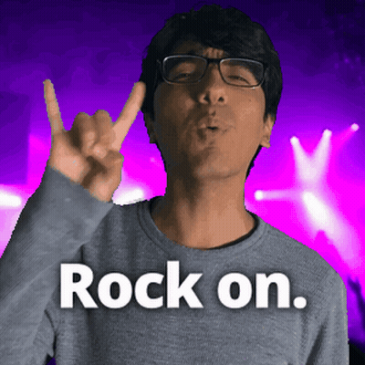 A Man With Glasses Making A Peace Sign And The Words Rock On GIF