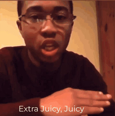 A Man With Glasses Says Extra Juicy Juicy In A Video GIF