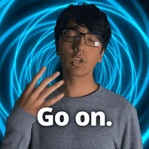 A Man With Glasses Says Go On In Front Of A Blue Swirl GIF