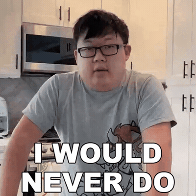 A Man With Glasses Says I Would Never Do In A Kitchen GIF