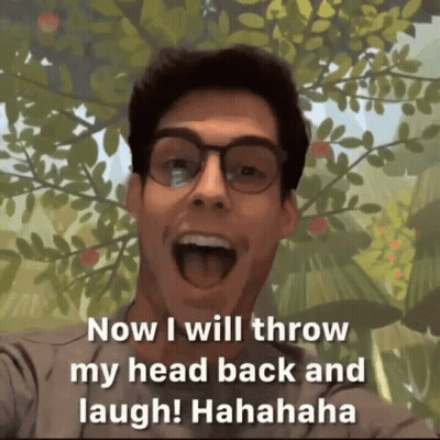 A Man With Glasses Says " Now I Will Throw My Head Back And Laugh !  Hahaha " GIF