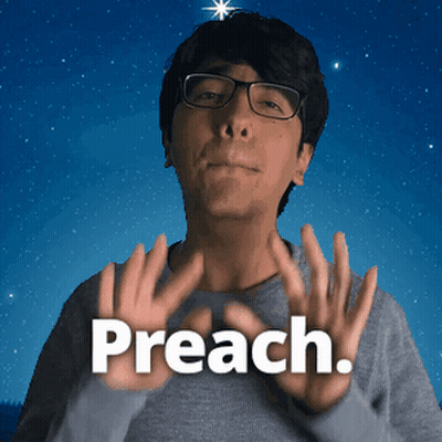 A Man With Glasses Says Preach With His Hands In Front Of Him GIF