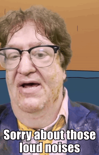 A Man With Glasses Says Sorry About Those Loud Noises On His Face GIF