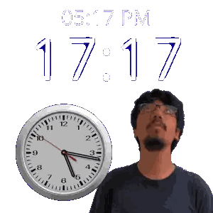A Man With Glasses Stands In Front Of A Clock That Reads 17:17 Sticker