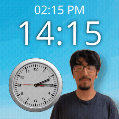A Man With Glasses Stands In Front Of A Clock That Says 15:15 Pm GIF