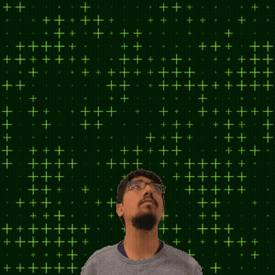 A Man With Glasses Stands In Front Of A Green Background With A Yellow Number 8 GIF