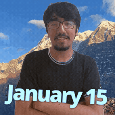 A Man With Glasses Stands In Front Of A Mountain And The Date January 15 GIF