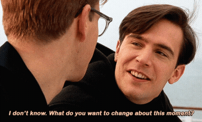 A Man With Glasses Talks To Another Man With The Words " I Don 'T Know What Do You Want To Change About This Moment " GIF