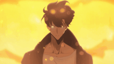 A Man With Glowing Eyes Is Standing In Front Of A Fire GIF