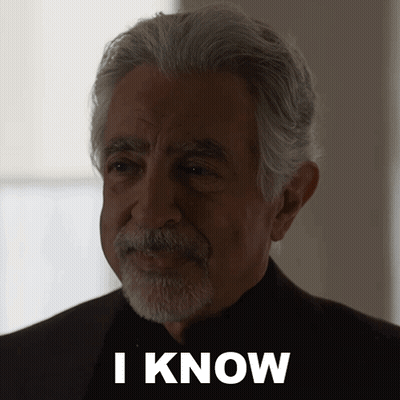 A Man With Gray Hair And A Beard Says " I Know " In White Letters GIF