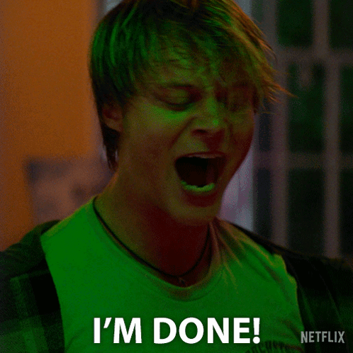 A Man With Green Hair Is Screaming And Saying I 'M Done ! GIF