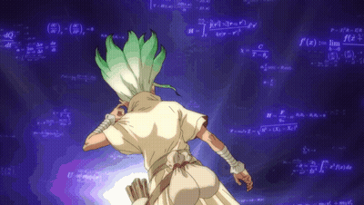 A Man With Green Hair Is Standing In Front Of A Wall Of Equations GIF