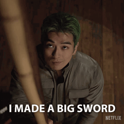 A Man With Green Hair Says I Made A Big Sword On Netflix GIF