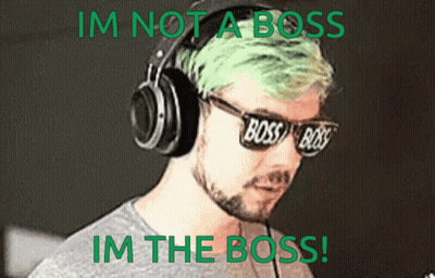 A Man With Green Hair Wearing Headphones And Sunglasses With The Words Im Not A Boss Im The Boss GIF