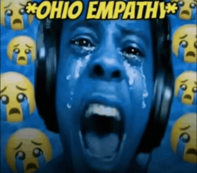 A Man With Headphones Is Crying With The Words Ohio Empathy GIF