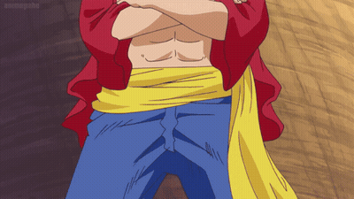 A Man With His Arms Crossed Has A Yellow Sash Around His Waist That Says Animepahe GIF