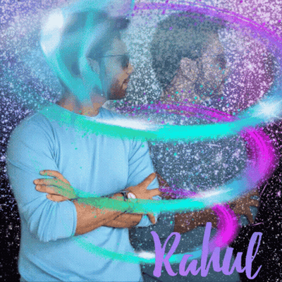 A Man With His Arms Crossed Is Surrounded By A Colorful Swirl And The Name Rahul Is Visible GIF