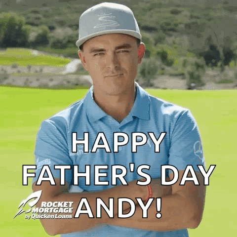 A Man With His Arms Crossed Says Happy Father 'S Day Andy Rocket Mortgage By Quicken Loans GIF