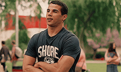 A Man With His Arms Crossed Wearing A Shore Shirt GIF