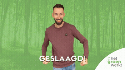A Man With His Arms In The Air And The Word Geslaagd On The Bottom Right GIF