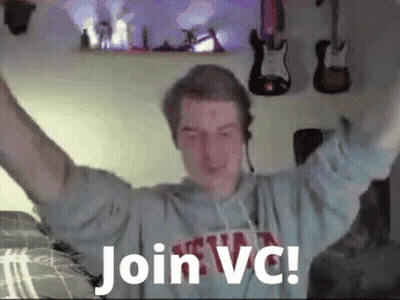 A Man With His Arms In The Air And The Words Join Vc On The Bottom GIF