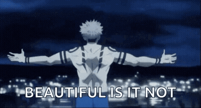 A Man With His Arms Outstretched And The Words `` Beautiful Is It Not '' Written On The Bottom . GIF
