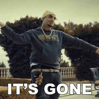 A Man With His Arms Outstretched And The Words " It 'S Gone " Below Him GIF