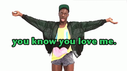 A Man With His Arms Outstretched And The Words `` You Know You Love Me '' Written Above Him . GIF