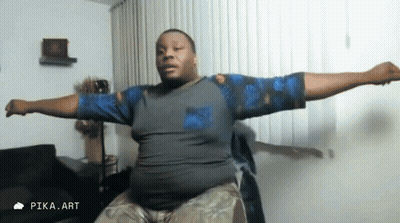 A Man With His Arms Outstretched In A Room With Pika.art Written On The Bottom GIF