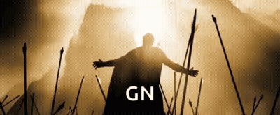 A Man With His Arms Outstretched Is Surrounded By Arrows And The Word Gn Is On The Bottom GIF