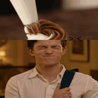 A Man With His Eyes Closed And A Whipped Cream Swirl On Top Of His Head GIF
