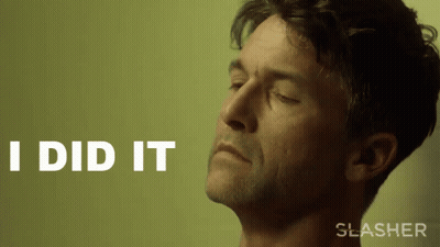 A Man With His Eyes Closed And The Word I Did It Behind Him GIF