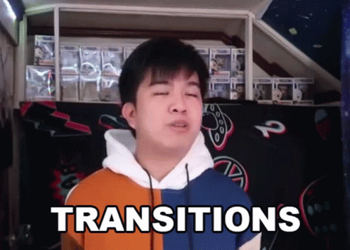 A Man With His Eyes Closed And The Word Transitions On The Bottom GIF