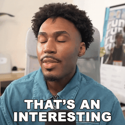 A Man With His Eyes Closed And The Words That 'S An Interesting Behind Him GIF