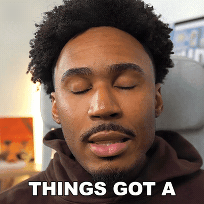 A Man With His Eyes Closed And The Words Things Got A GIF