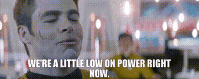 A Man With His Eyes Closed And The Words We 'Re A Little Low On Power Right Now GIF