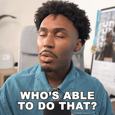A Man With His Eyes Closed And The Words Who 'S Able To Do That Behind Him GIF