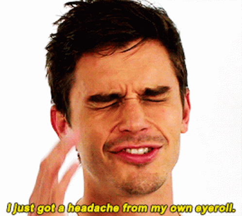 A Man With His Eyes Closed Has A Headache From His Own Eyeroll GIF