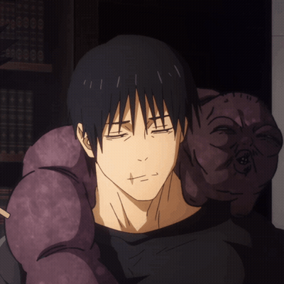 A Man With His Eyes Closed Has A Purple Monster Behind Him GIF