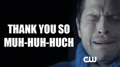 A Man With His Eyes Closed Is Crying With The Words Thank You So Much-Huh-Huch Above Him . GIF