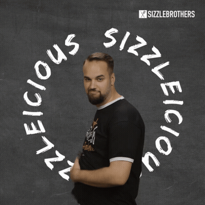 A Man With His Eyes Closed Is Surrounded By The Words " Sizzleicious " GIF