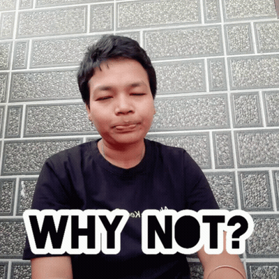 A Man With His Eyes Closed Is Wearing A Black Shirt That Says " Why Not " GIF
