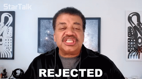 A Man With His Eyes Closed Says Rejected In Front Of A Startalk Logo GIF