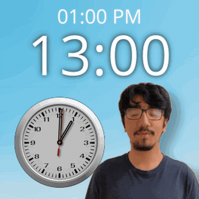 A Man With His Eyes Closed Stands In Front Of A Clock That Reads 1:00 Pm GIF